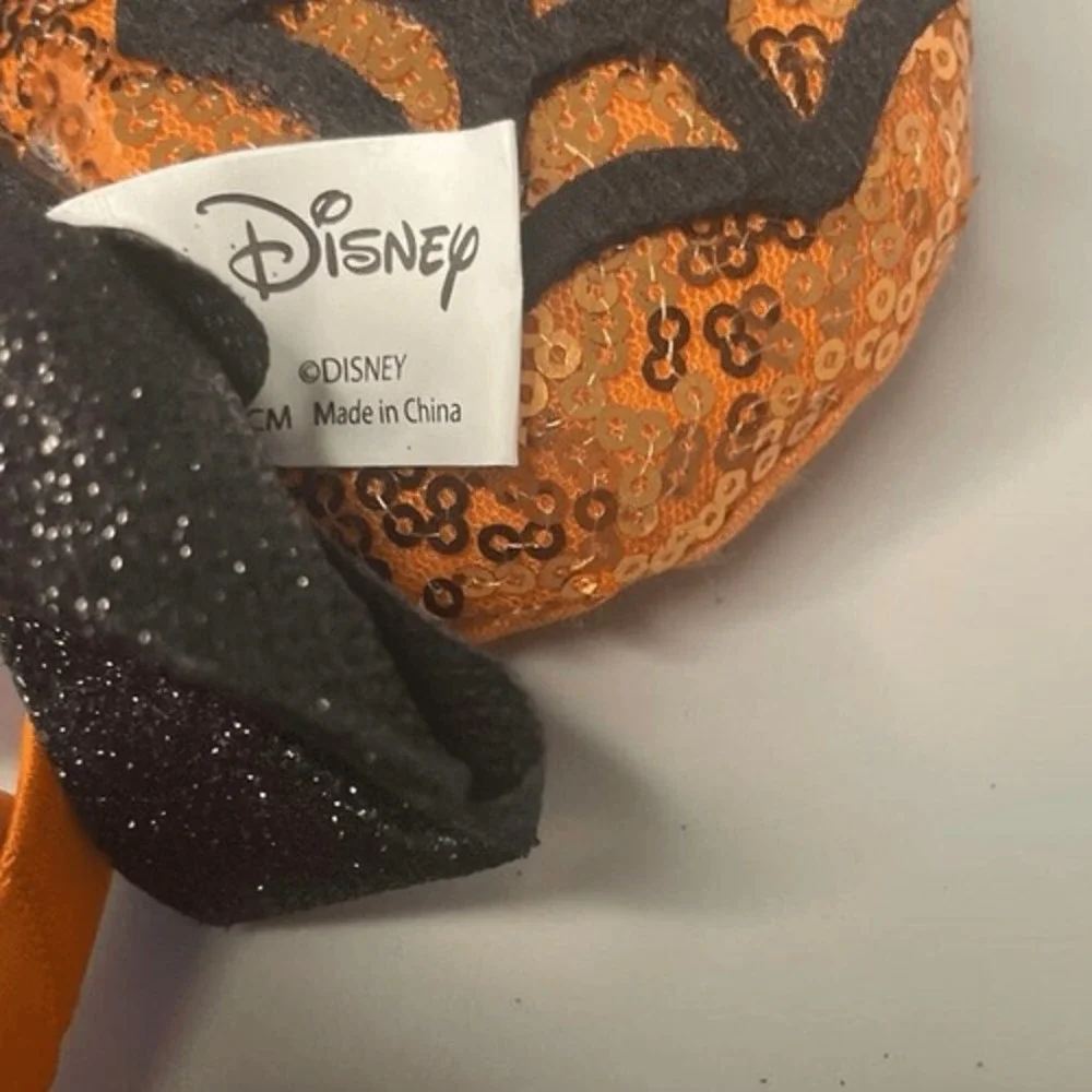 Disney Kids Halloween Minnie‎ Mouse Ears Orange Sequin Spiderweb Boo Glitter Bow